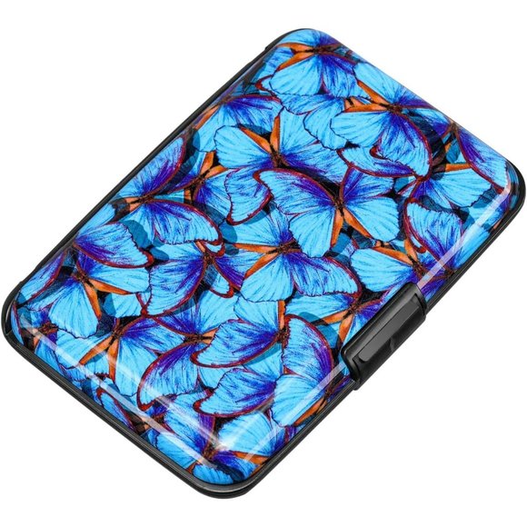 Credit Card Protector Aluminum ID Case Hard Shell for Men Women (Blue Butterfly) - Picture 1 of 7